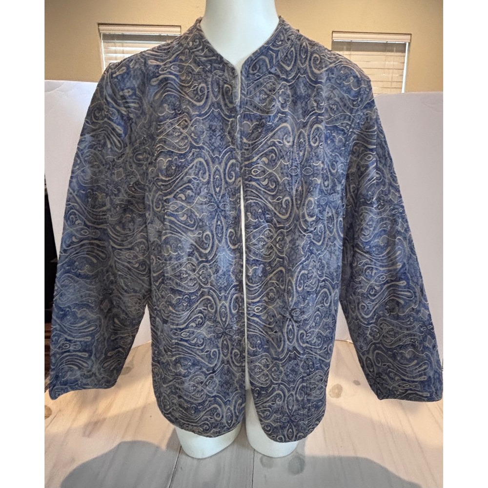 Catherines Womens 0X 14/16W Blue Paisley Open Front Cardigan Jacket JL 21071671